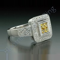 .50 ctw. Princess Yellow Sapphire and Diamond Square Ring - view 2