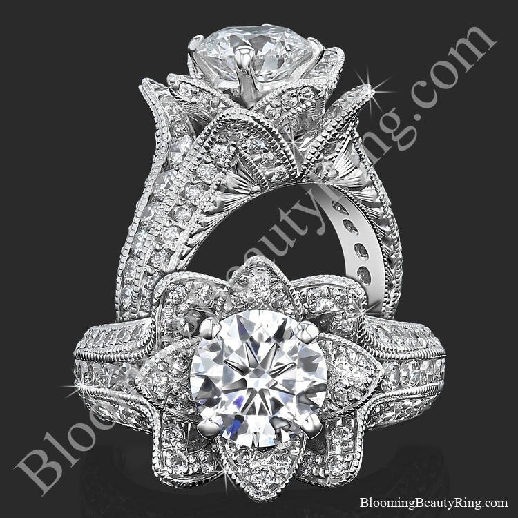 1.37 ctw. Small Hand Engraved Blooming Beauty Engagement Ring
