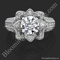 1.37 ctw. Small Hand Engraved Blooming Beauty Engagement Ring – bbr434en-s laying down