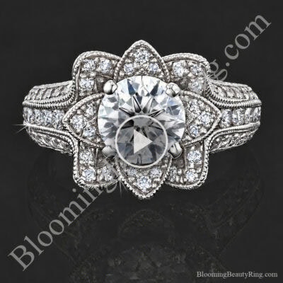 1.37 ctw. Small Hand Engraved Blooming Beauty Engagement Ring – bbr434en-s laying down video