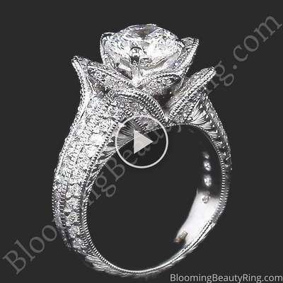 1.37 ctw. Small Hand Engraved Blooming Beauty Engagement Ring – bbr434en-s standing up high angle video