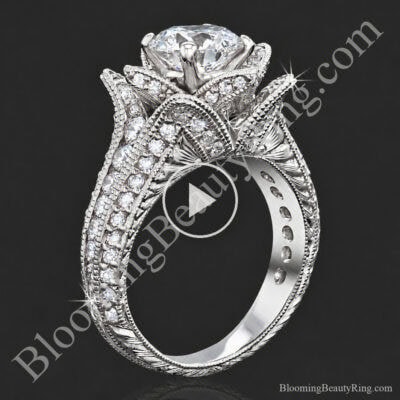 1.37 ctw. Small Hand Engraved Blooming Beauty Engagement Ring – bbr434en-s standing up video