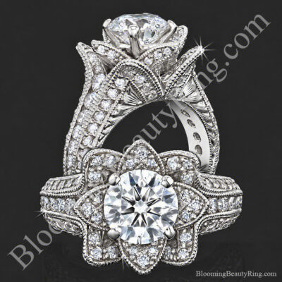 1.37 ctw. Small Hand Engraved Blooming Beauty Engagement Ring