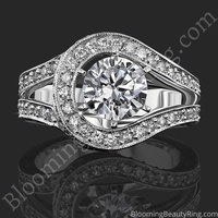 Top view of the Swept Off Your Feet .92 ctw diamond engagement ring, diamond-covered branches flowing around the round center diamond; custom made in any precious metal