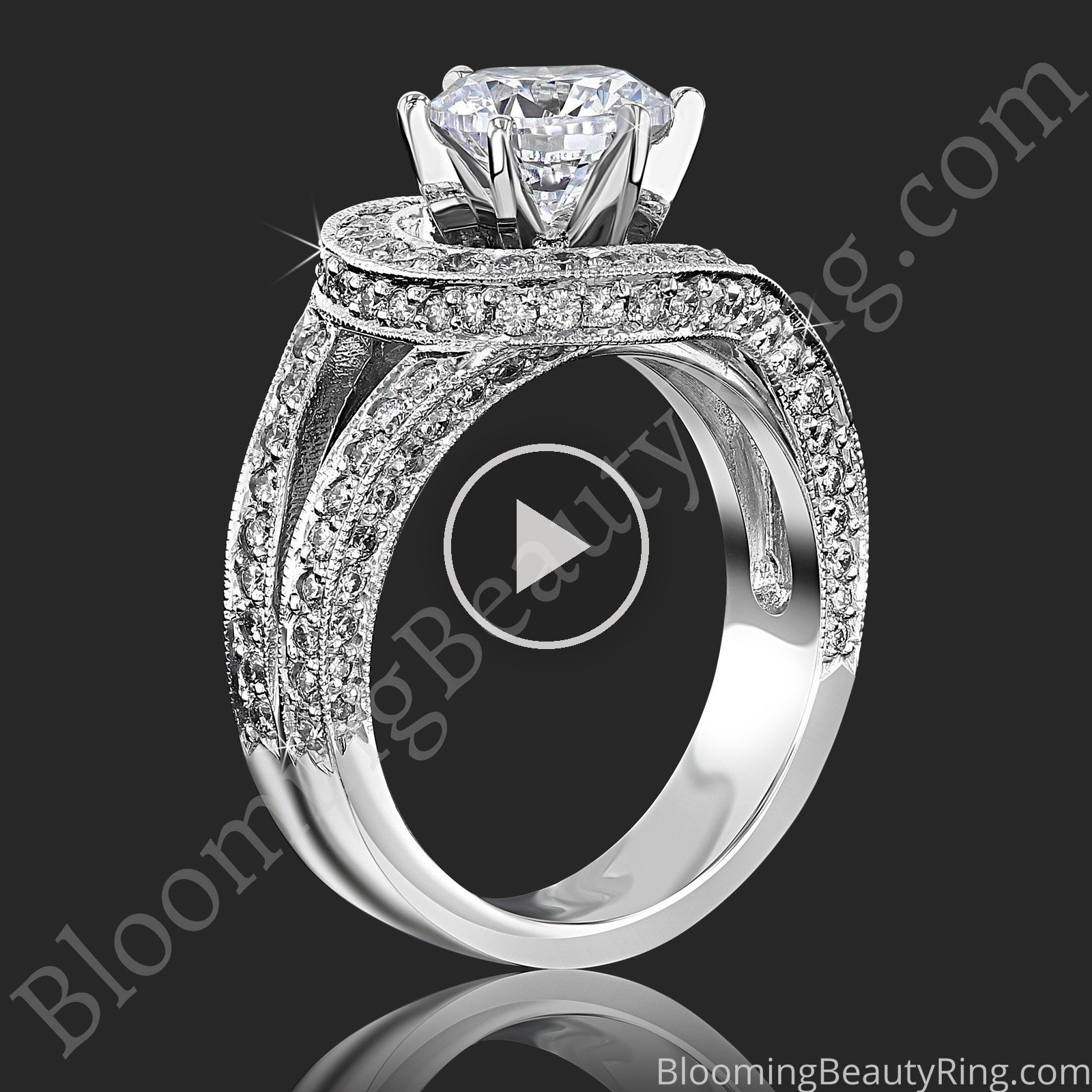 Play the video of the Swept Off Your Feet .92 ctw diamond engagement ring turning, standing up