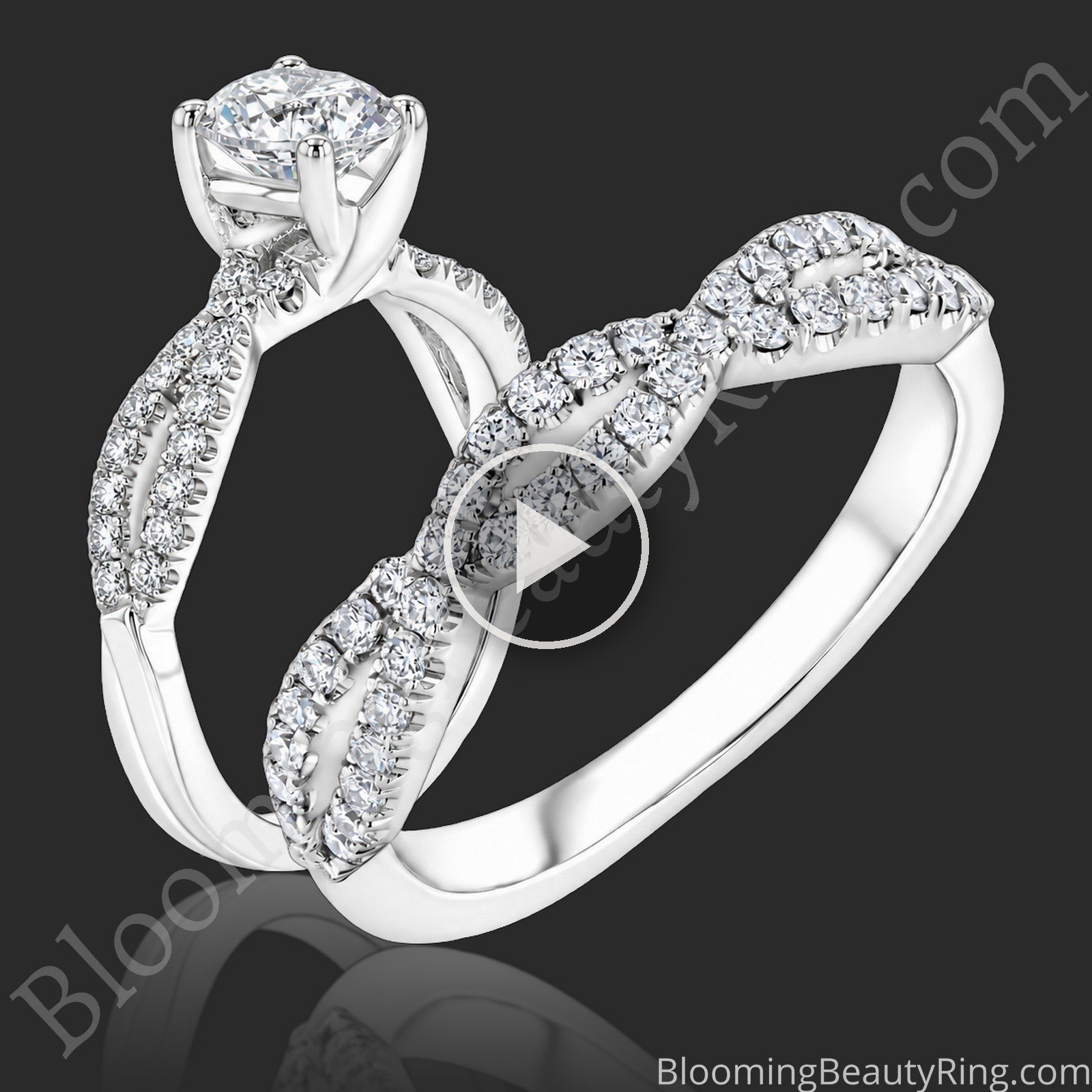 The Diamond Ascent – Openwork Diamond Wedding Ring Set – bbr729-set standing up video