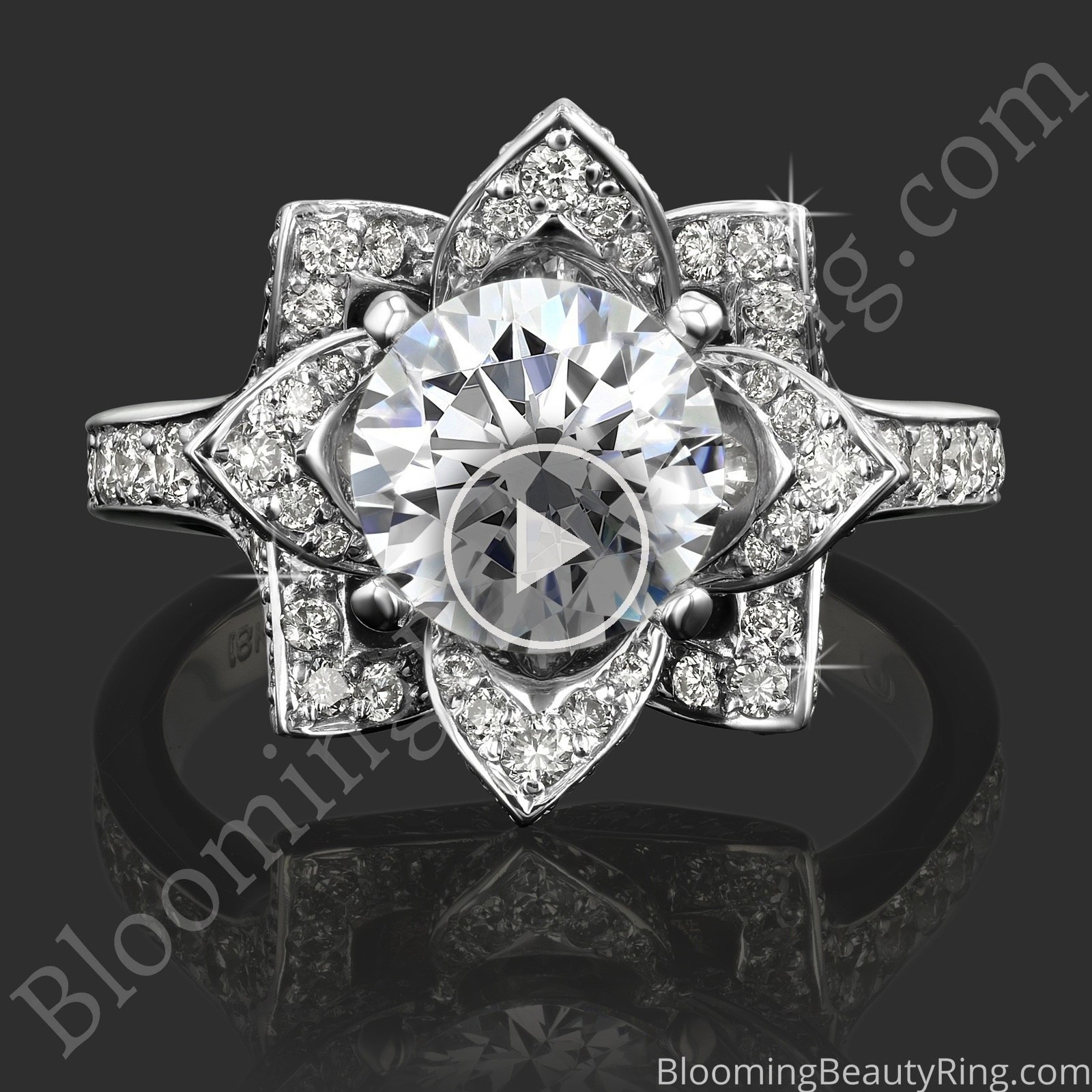 The Large Crimson Rose Flower Diamond Engagement Ring – bbr607 laying down video