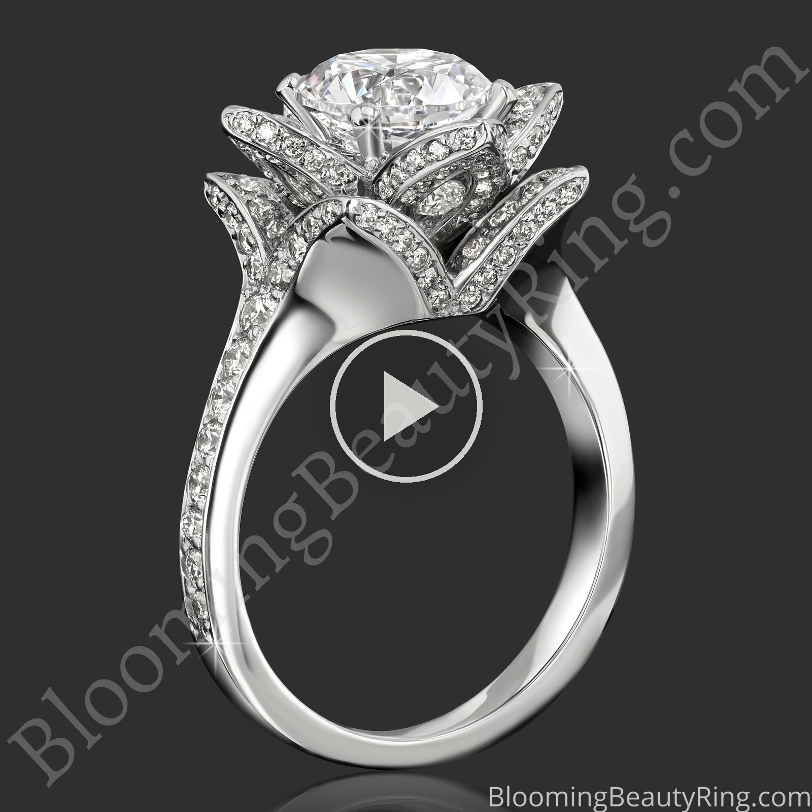 The Large Crimson Rose Flower Diamond Engagement Ring – bbr607 standing up video