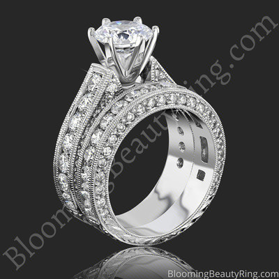 The Lattice Arch – Engraved Diamond Wedding Ring Set
