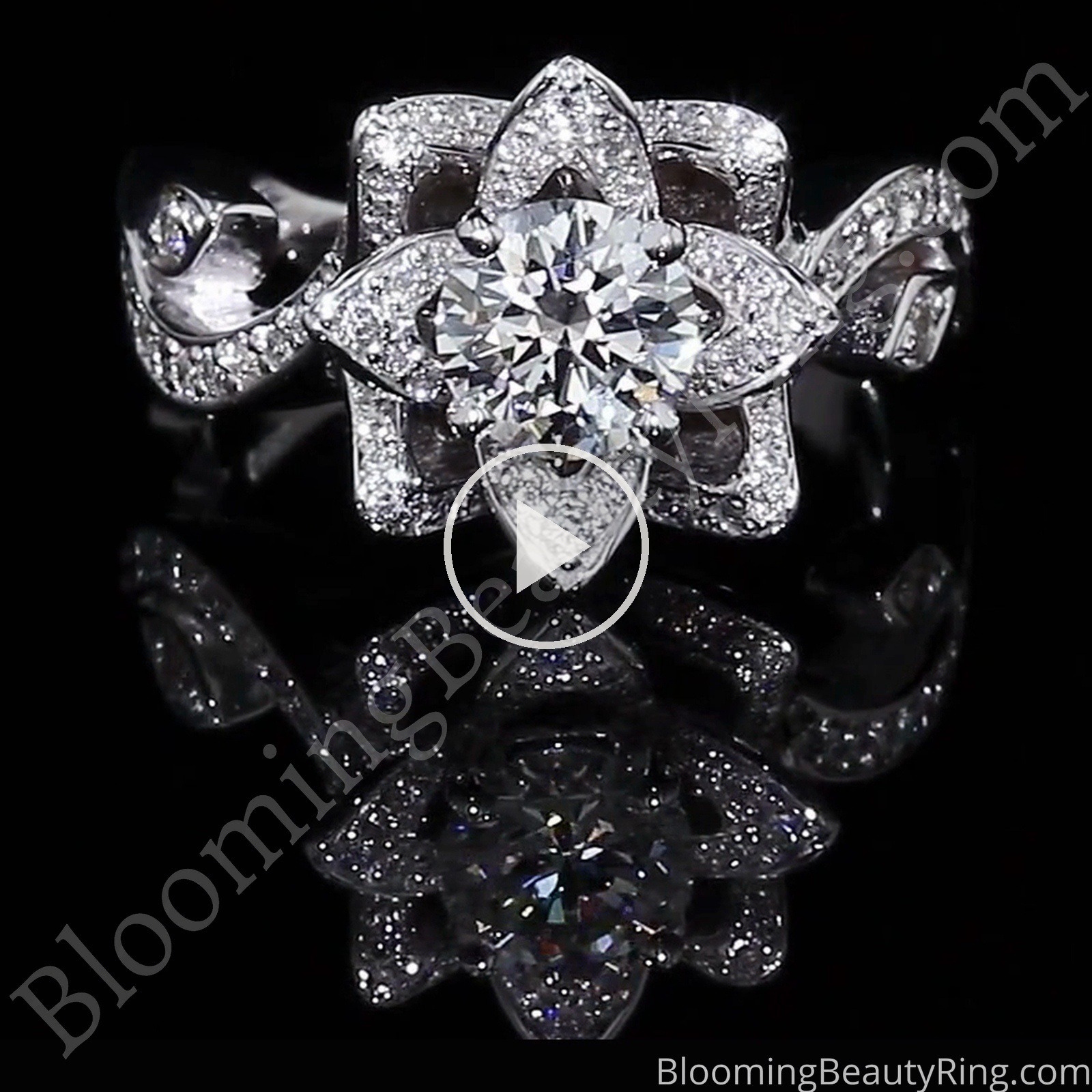 The Lotus Swan 1ct. Diamond Engagement Flower Ring – bbr630 laying down video