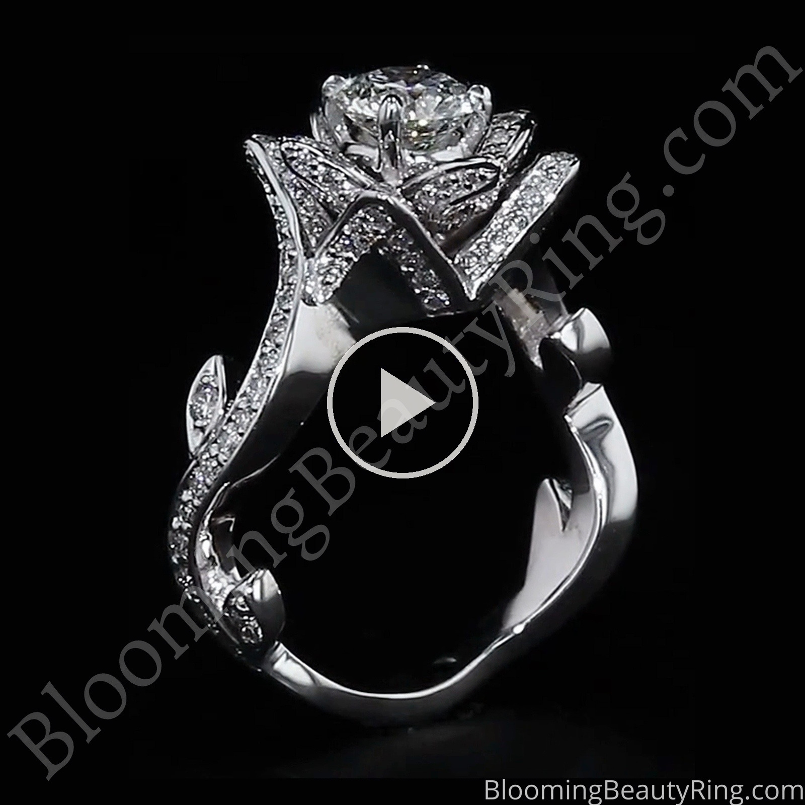 The Lotus Swan 1ct. Diamond Engagement Flower Ring – bbr630 standing up video
