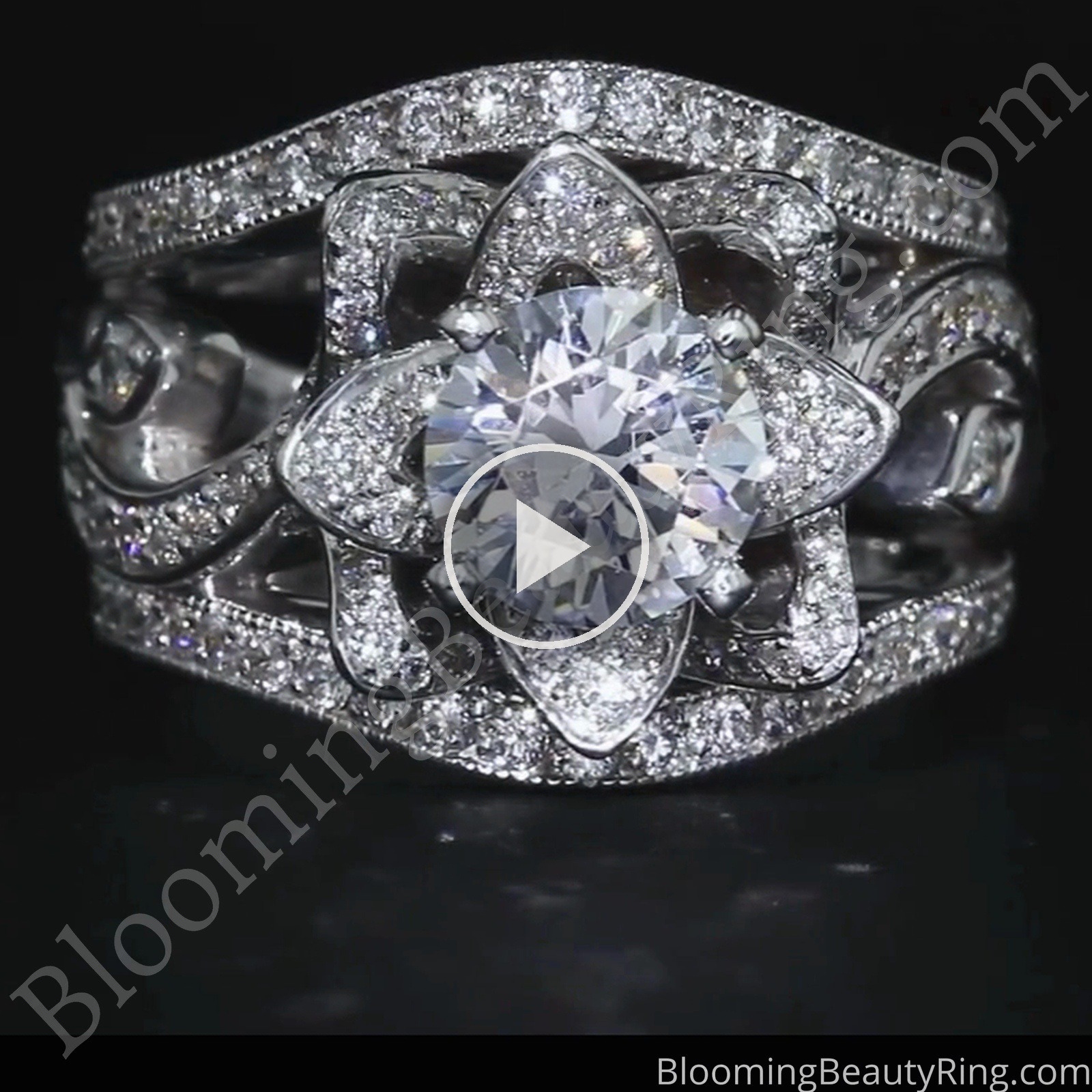 The Original Lotus Swan Double Band Flower Ring Set – bbr630-1 laying down video