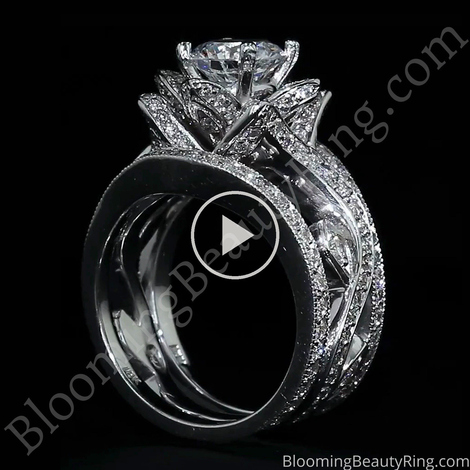 The Original Lotus Swan Double Band Flower Ring Set – bbr630-1 standing up video