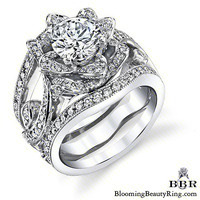 The Smaller Lotus Swan Double Band Flower Ring Set