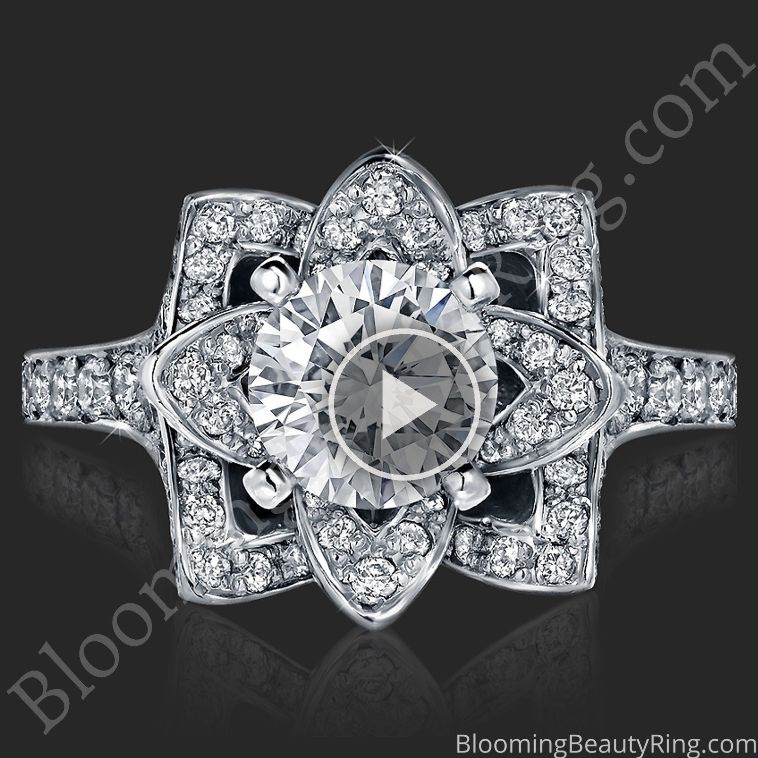 The Small Crimson Rose Flower Diamond Engagement Ring – bbr607-1 laying down video