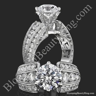 The Trinity Crest – Thick Band Large Engagement Ring with Diamond Paved Crown – BBR505A – two views