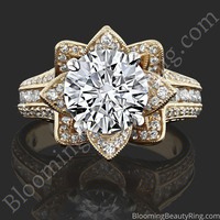 1.78ctw Yellow Gold Large Hand Engraved Blooming Beauty Flower Diamond Engagement Ring – bbr434ygen laying down