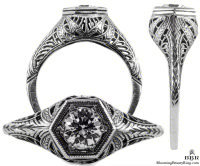 039bbr | Antique Filigree Ring | for a .42ct to .52ct round stone | Swirl
