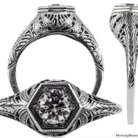 039bbr | Antique Filigree Ring | for a .42ct to .52ct round stone | Swirl