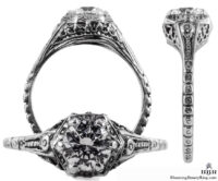 071bbr | Antique Filigree Ring | for a .75ct to .85ct round stone | Floral Design