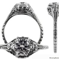 071bbr | Antique Filigree Ring | for a .75ct to .85ct round stone | Floral Design