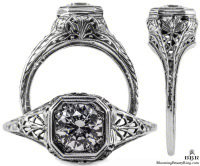 093bbr | Antique Filigree Ring | for a .75ct to .85ct round stone | Mantis