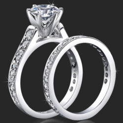1.05 ctw. Round Pave Set 6 Prong Diamond Engagement Ring Set - bbr407a