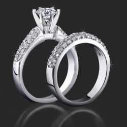 1.08 ctw. 3 Column Micro Pave 6 Prong Diamond Engagement Ring Set - bbr189e-189b