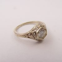 128-5fbbr | Pre-Set Antique Filigree Ring | .37ct. Round Diamond | Scrolls