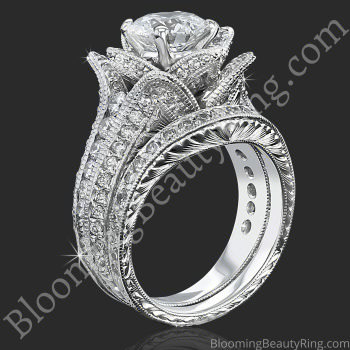 1.67 ctw. Small Hand Engraved Blooming Beauty Wedding Ring Set – bbr434en-s-set
