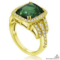 18k Yellow Gold Fine African Green Tourmaline and Diamond Ring