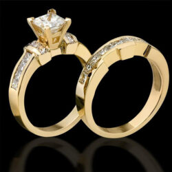 2.0 ctw. Channel Set 4 Prong Princess Diamond Engagement Ring Set Standing