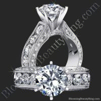 2.10 Carat Round Diamond Engraved Engagement Ring with Huge Quarter Carat Channel Set Diamonds