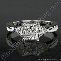 3 stone Beveled Ridge Trillion Cut Diamond Engagement Ring