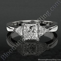 3 stone Beveled Ridge Trillion Cut Diamond Engagement Ring