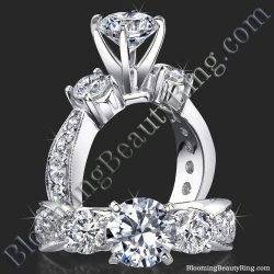 Three stone past present future engagement ring, a round center diamond with a round side diamond each way over a pave set band - bbr443