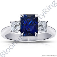 3.77 ctw. Radiant Cut Blue Sapphire Ring with Radiant Side Diamonds