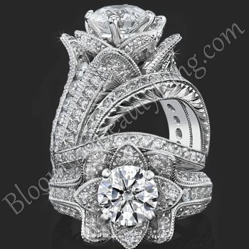 1.67 ctw. Small Hand Engraved Blooming Beauty Wedding Ring Set – bbr434en-s-set