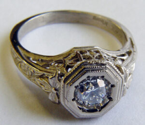 .46 ct. 14K Gold Vintage Filigree Engagement Ring Solitaire
