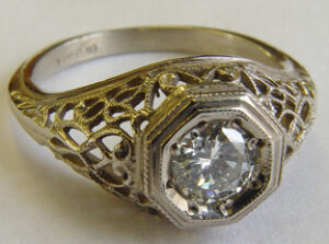 .49 ct. 14K Gold Vintage Filigree Engagement Ring Solitaire