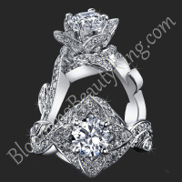 Lotus Ring with Leaves .90 ctw. Diamond Flower Ring