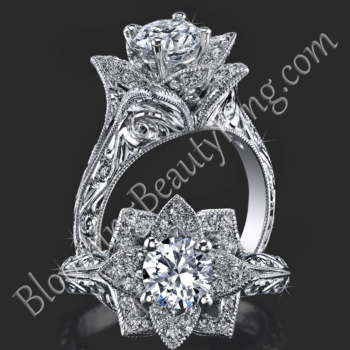 Hand Engraved 8 Petal .58 ct. Diamond Lotus Flower Ring – bbr588-2