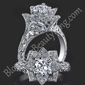 Hand Engraved 8 Petal .58 ct. Diamond Lotus Flower Ring – bbr588-2