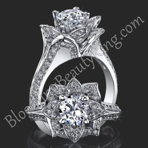 Lotus Ring 8 Petal 1.00 ct. Diamond Band Flower Ring