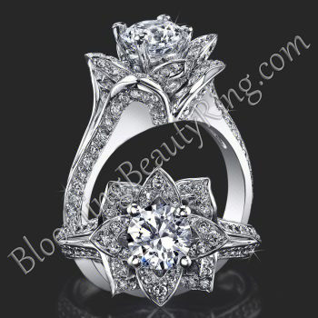 Lotus Ring 8 Petal 1.00 ct. Diamond Band Flower Ring