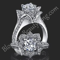 Lotus Ring 8 Petal 1.00 ct. Diamond Band Flower Ring