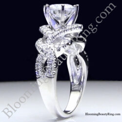 6 Prong Beautiful Crossover Pave Set Designer Engagement Ring Standing Up