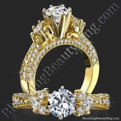 6 Prong Multi Shaped Graduated Diamond Pave Engagement Ring - bbr234
