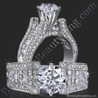 6 Prong Tiffany Style Engagement Ring with Alternating Round and Baguette Diamonds