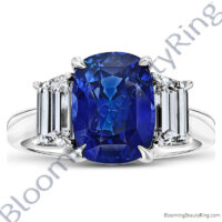 6.02ct. Cushion Blue Sapphire Ring with Trapezoid Side Stones